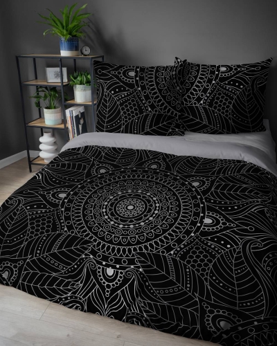 Pościel bawełniana czarno popielata Holland 160x200 Mandala
