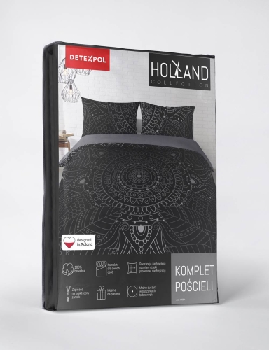 Pościel bawełniana czarno popielata Holland 160x200 Mandala