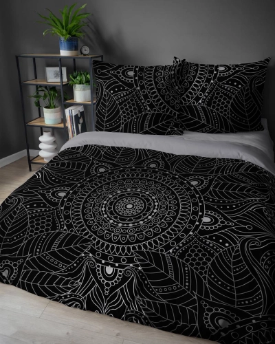 Pościel bawełniana czarno popielata Holland 220x200 Mandala