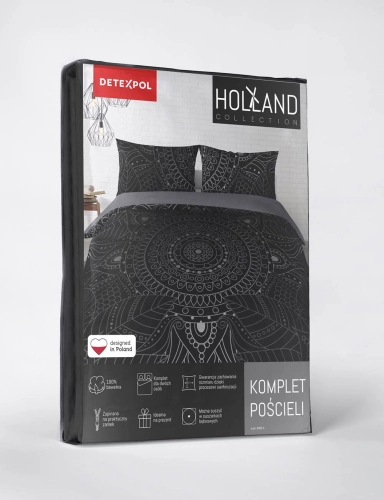 Pościel bawełniana czarno popielata Holland 220x200 Mandala
