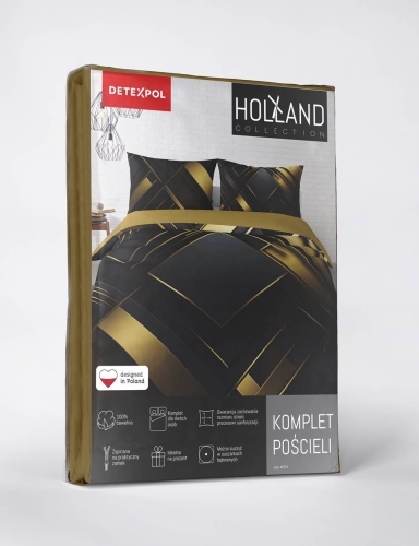 Pościel bawełniana Holland 220x200 czarno złota