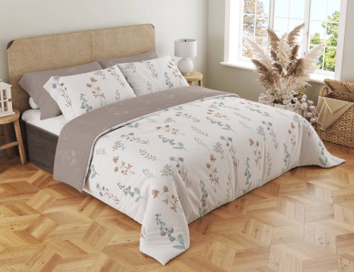 Pościel bawełniana Cottage biało beżowa 140x200 w drobne kwiatuszki