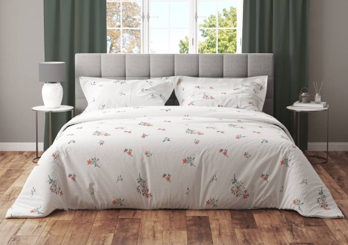 Pościel bawełniana Cottage biała 160x200 w drobne czerwone kwiatuszki