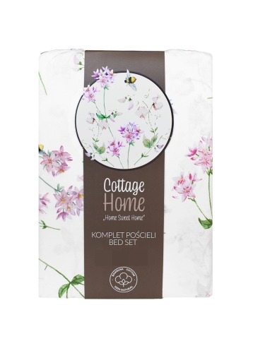 Pościel bawełniana Cottage biała 160x200 w kwiatki i pszczółki