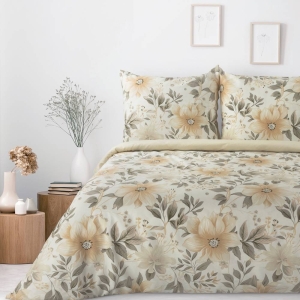 Komplet pościeli Sonia kremowej 100% bawełniana 140x200 w duże beżowe kwiaty