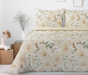 Komplet pościeli Sonia 100% bawełniana 140x200 w duże kremowe kwiaty