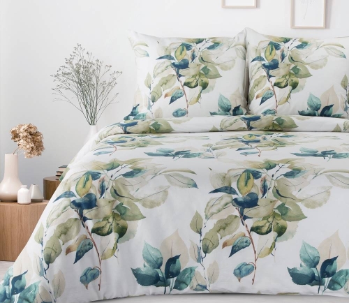 Komplet pościeli białej Sonia 100% bawełniana 140x200 w liście