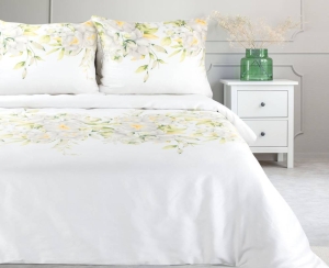 Komplet pościeli z bawełny satynowej białej 220x200 w popielate kwiaty