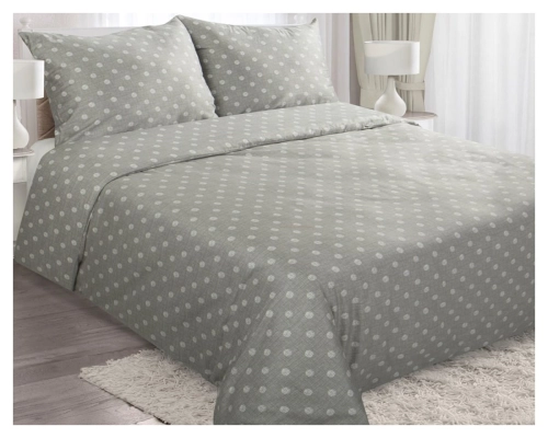 Komplet pościeli szarej 200x220 w popielate grochy