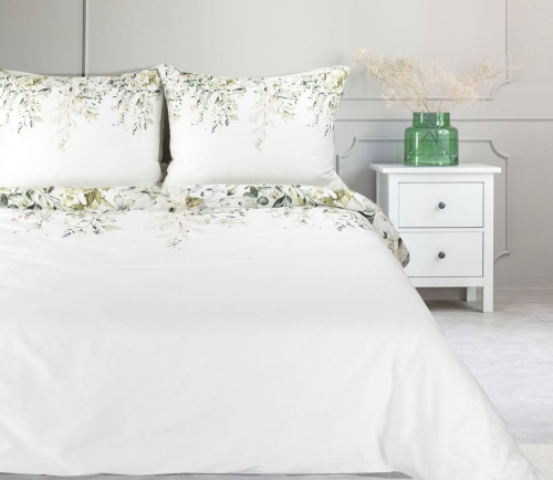 Komplet pościeli z bawełny satynowej biało miętowej Spring 160x200 w liście