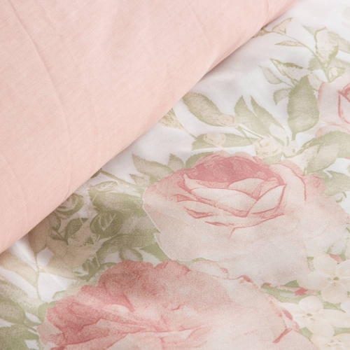 Komplet pościeli z bawełny satynowej biało różowej Spring 160x200 w różowe kwiaty