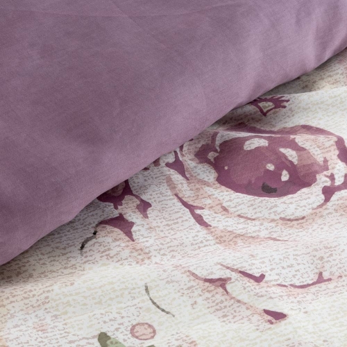 Komplet pościeli z bawełny satynowej Spring 220x200 w fioletowe kwiaty