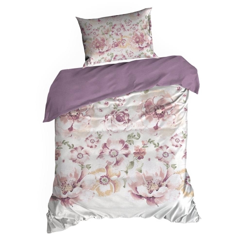 Komplet pościeli z bawełny satynowej Spring 140x200 w fioletowe kwiaty