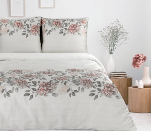 Komplet pościeli z bawełny satynowej w popielato czerwone kwiaty 160x200 Nika
