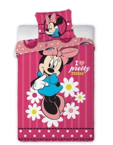 Pościel bawełniana Myszka Minnie 160x200 różowa