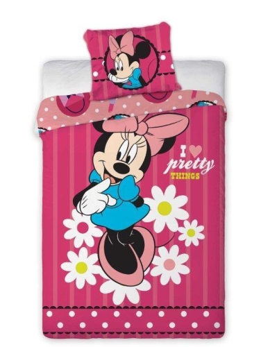 Pościel bawełniana Myszka Minnie 160x200 różowa
