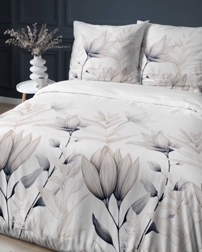 Pościel satyna bawełniana biała Home Satin 140x200 w delikatne kwiaty