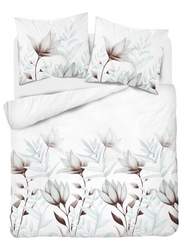 Pościel satyna bawełniana biała Home Satin 160x200 w delikatne brązowo-beżowe kwiaty