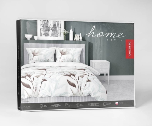 Pościel satyna bawełniana biała Home Satin 160x200 w delikatne brązowo-beżowe kwiaty