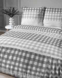 Pościel satyna bawełniana Home Satin 160x200 popielato biało stalowa kratka
