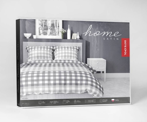 Pościel satyna bawełniana Home Satin 160x200 popielato biało stalowa kratka
