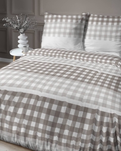 Pościel satyna bawełniana Home Satin 160x200 beżowo biała krata