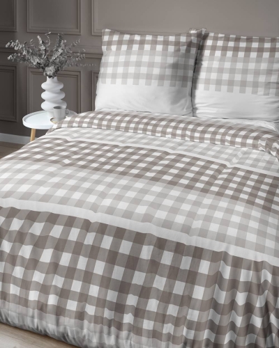 Pościel satyna bawełniana Home Satin 160x200 beżowo biała krata