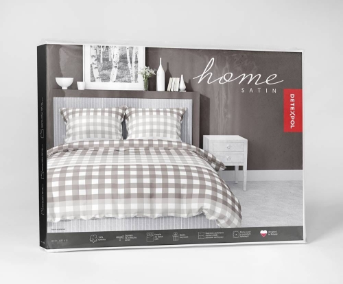 Pościel satyna bawełniana Home Satin 160x200 beżowo biała krata