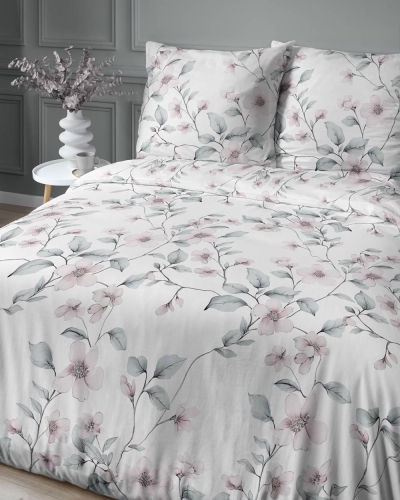 Pościel satyna bawełniana Home Satin 160x200 biała w różowe kwiaty