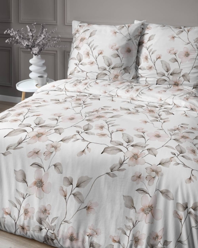 Pościel satyna bawełniana Home Satin 160x200 biała w beżowe kwiaty