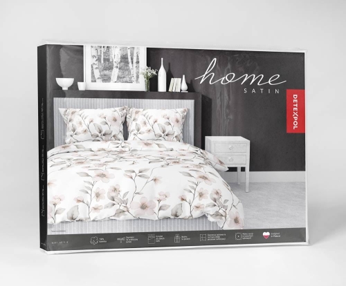 Pościel satyna bawełniana Home Satin 160x200 biała w beżowe kwiaty