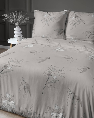 Pościel satyna bawełniana Home Satin 220x200 beżowa w kwiaty