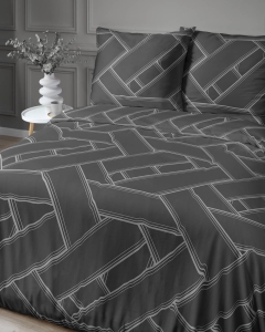Pościel satyna bawełniana Home Satin 220x200 grafitowa we wzór geometryczny