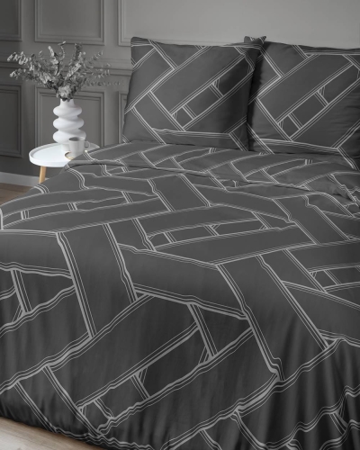 Pościel satyna bawełniana Home Satin 220x200 grafitowa we wzór geometryczny