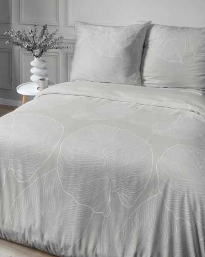 Pościel satyna bawełniana Home Satin 160x200 beżowa w duże liście