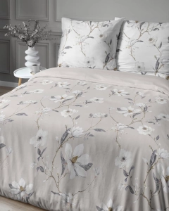 Pościel satyna bawełniana Home Satin beżowa 160x200 w białe kwiaty