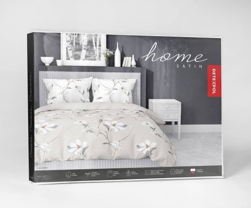 Pościel satyna bawełniana Home Satin beżowa 160x200 w białe kwiaty