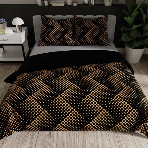 Komplet pościeli z bawełny satynowej czarno złota 160x200 Luxe