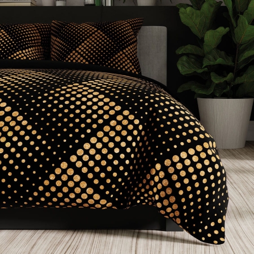 Komplet pościeli z bawełny satynowej czarno złota 160x200 Luxe