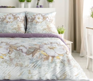 Komplet pościeli z bawełny satynowej Spring 220x200 w białe kwiaty