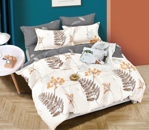 Komplet pościeli dwustronnej z bawełny satynowej 160x200 w liście