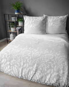 Pościel bawełniana 100% beżowo biała 220x200 w liście