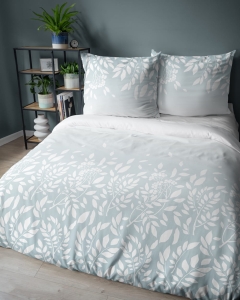 Pościel bawełniana 100% turkusowo biała 160x200 w liście