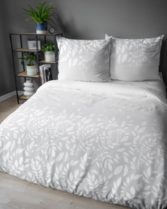 Pościel bawełniana 100% beżowo biała 160x200 w liście