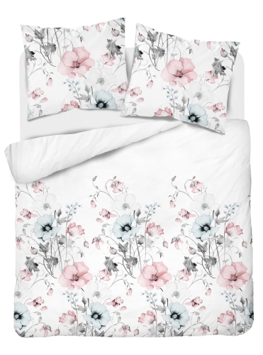 Pościel bawełniana 100% biała 160x200 w miętowe i różowe kwiaty
