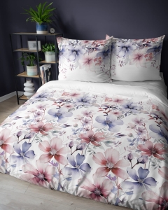 Pościel bawełniana 100% biała 220x200 w duże kwiaty