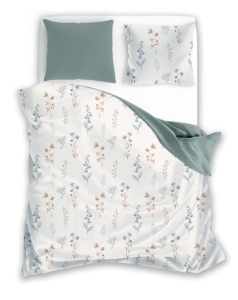 Pościel bawełniana Cottage biała 160x200 w kwiaty w kolorach pastelowych