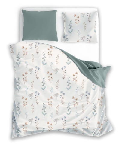 Pościel bawełniana Cottage biała 160x200 w kwiaty w kolorach pastelowych