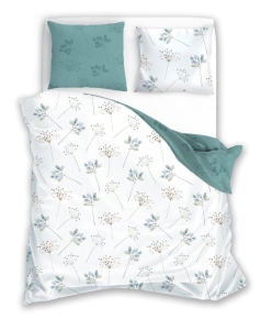 Pościel bawełniana Cottage biała 160x200 z dwoma poszewkami 50x70 w roślinny wzór 