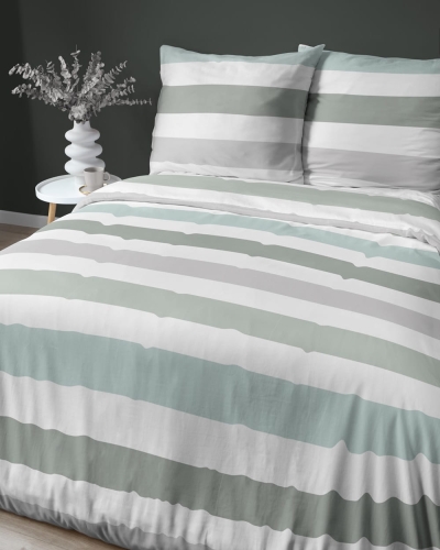 Pościel satyna bawełniana Home Satin 160x200 w zielone, turkusowe i popielate pasy 